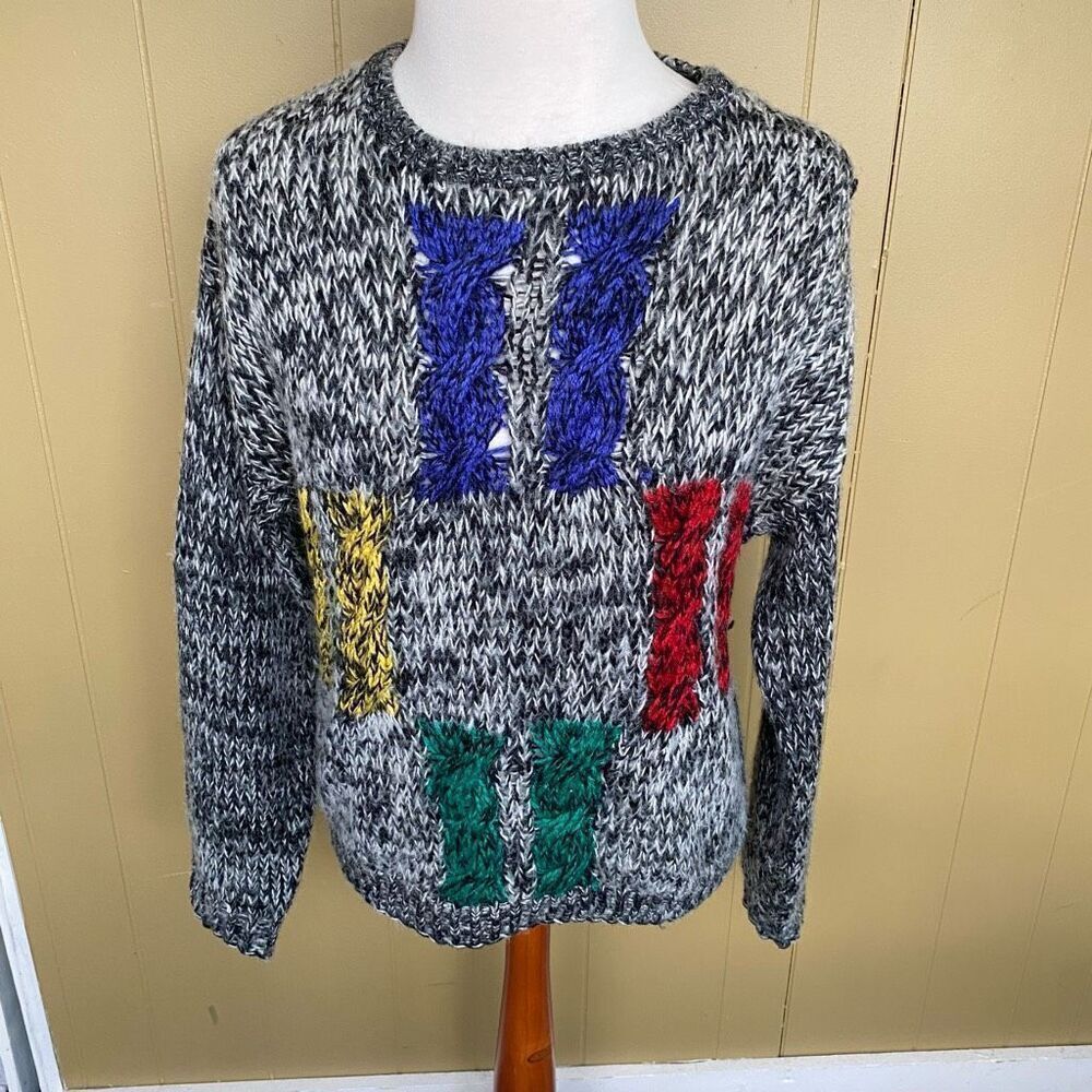 Street Scene vintage 1980’s men L wool blend Longsleeve sweater black & white